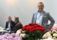 Hennie Brockhoff from Scheurs with his roses. Hennie is the agent for Eastern Europe for the company.